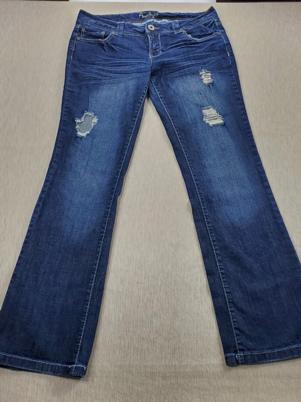 Amethyst Jeans Juniors Size 13 Bootcut Blue Med Wash Low Rise Distressed Denim